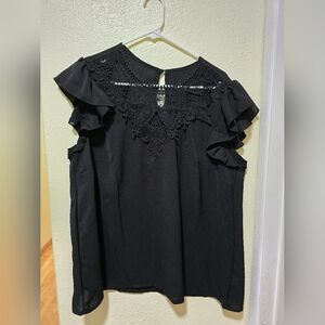 SHEIN Black Ruffle Lace Blouse